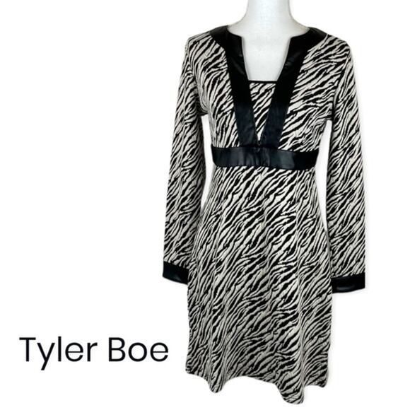 Tyler Boe Black White Zebra Print Vegan Leather Feminine Date Dress NWT Size S - Picture 2 of 13
